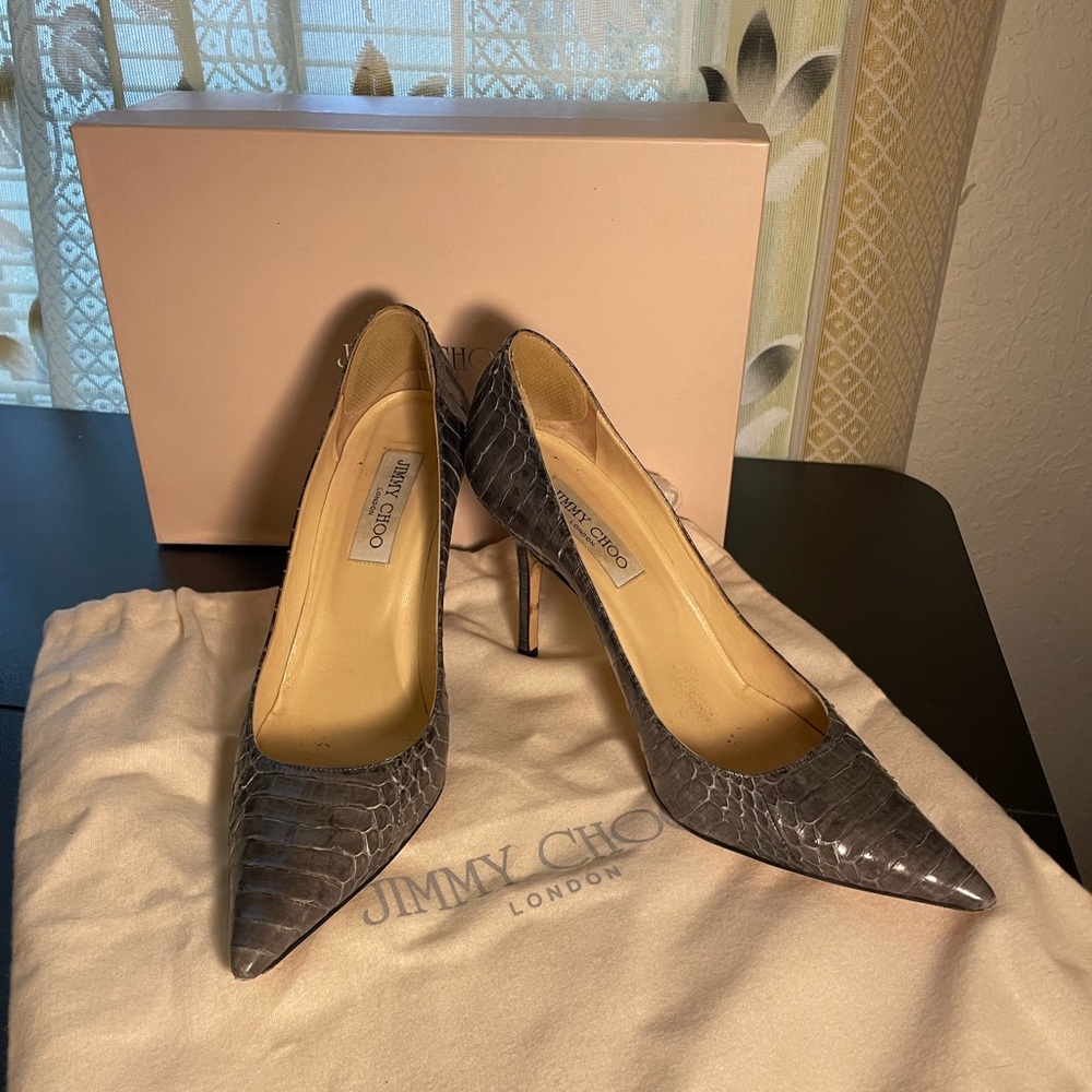 Jimmy Choo Grey Snakeskin Animal Print Pumps